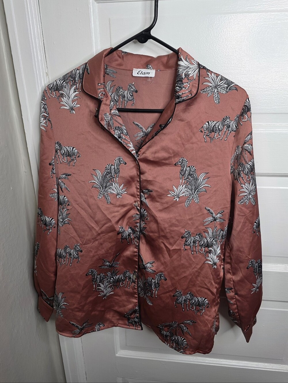 Etam Pajama Zebra Longsleeve Top Pink Medium